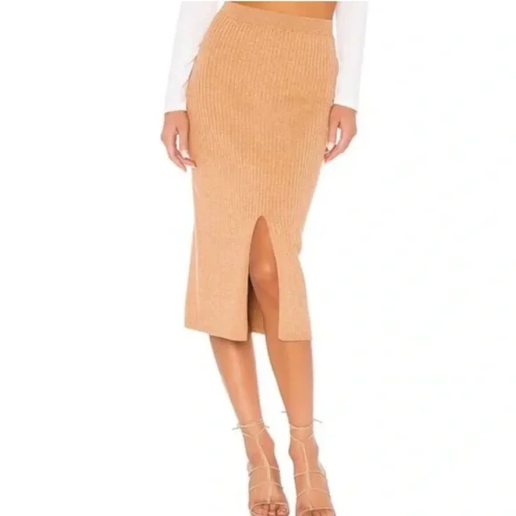 Free People Skyline Midi Skirt Beige Rib Knit Sweater Pull On Camel Tan - Picture 3 of 9
